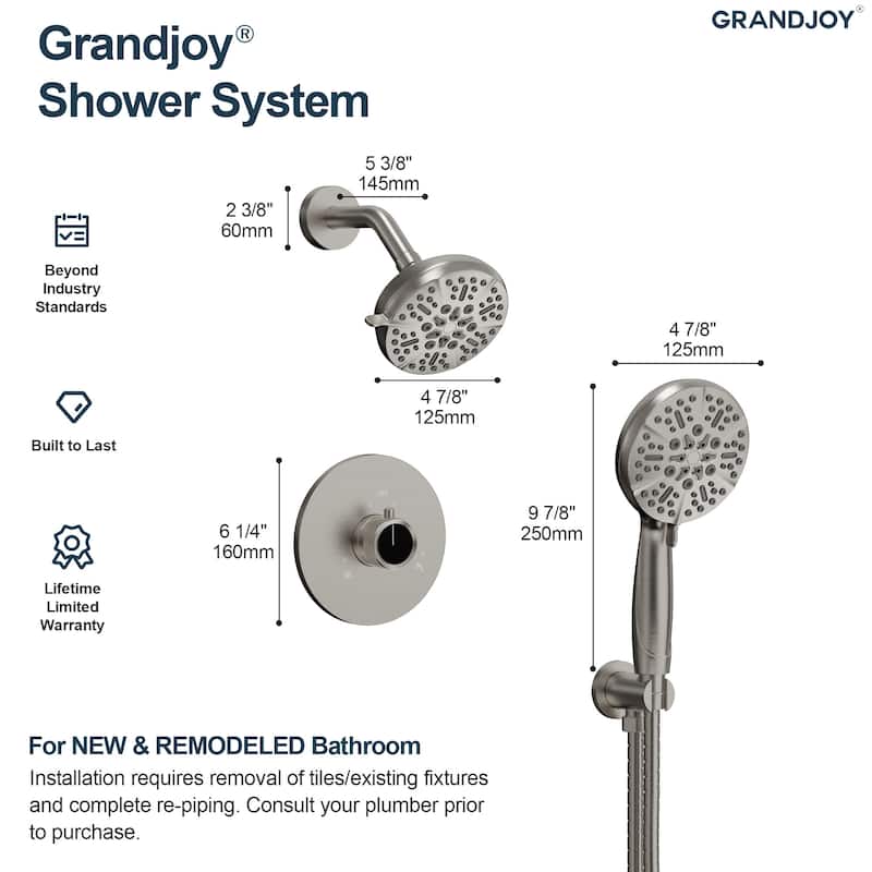 GRANDJOY Wall Mounted 5-Spray Shower System including Handheld Sprayer