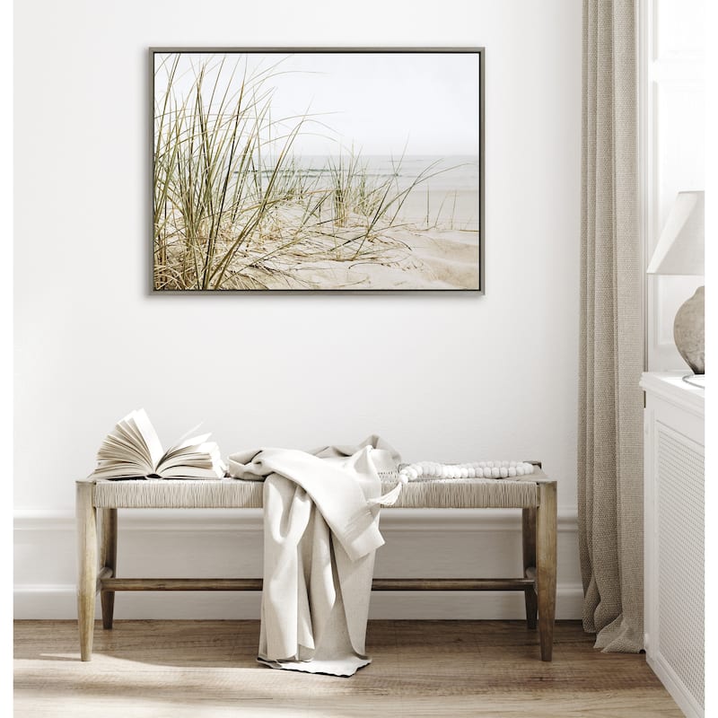 Kate and Laurel Sylvie Calming Beach Grass Framed Canvas by The Creative Bunch Studio