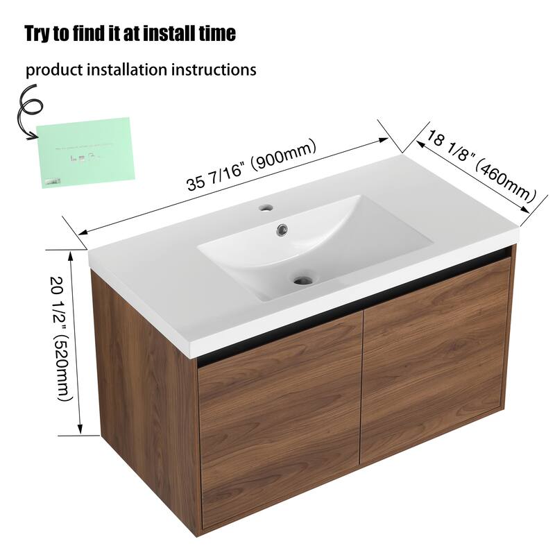 30"/36" Floating Bathroom Vanity with Sink, Wall Mounted Bathroom Vanity with Soft Close Doors