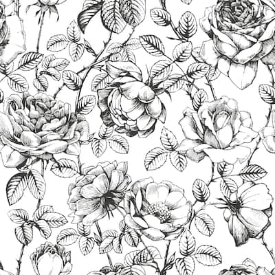 Hand Drawn Gardenia Flowers Removable Wallpaper - 10'ft H x 24''inch W