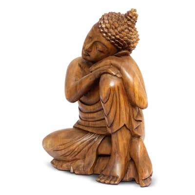 Wooden Serene Sleeping Resting Buddha Statue Hand Carved Figurine Sculpture Home Decor 