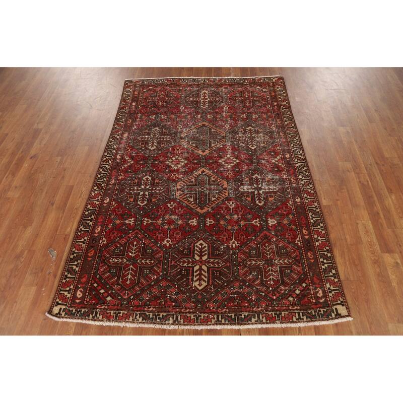 All-Over Geometric Bakhtiari Persian Area Rug Hand-Knotted Wool Carpet - 4'5" x 6'7"