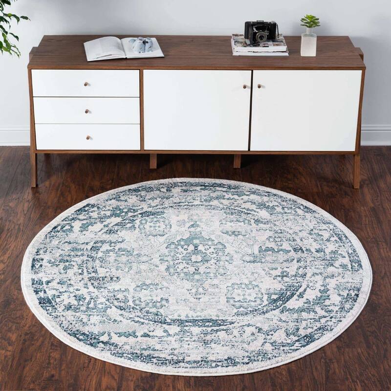 Contemporary Synnove Collection Area Rug - 5' Round - Ivory
