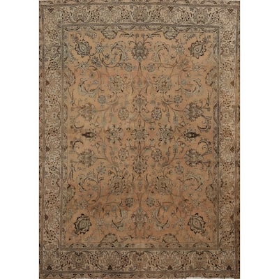 Hand Knotted Oriental 100% Wool Carpet Traditional Floral Peach Tabriz Area Rug - 10' 8'' X 9' 1''