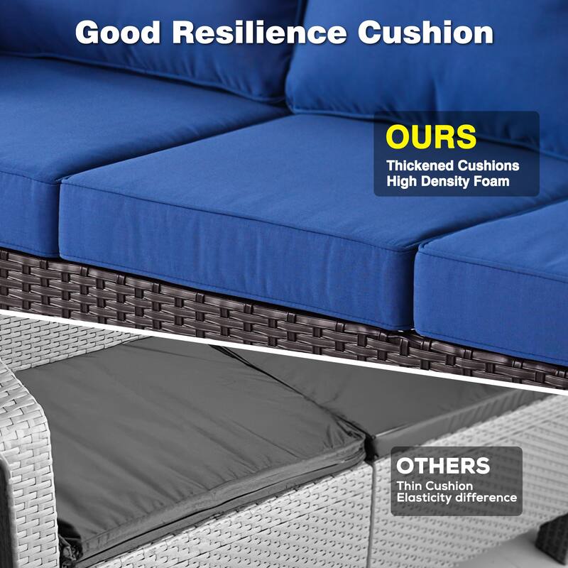 OVIOS 9-piece Patio Wicker Swivel Rocking Chair Set With Fire Pit