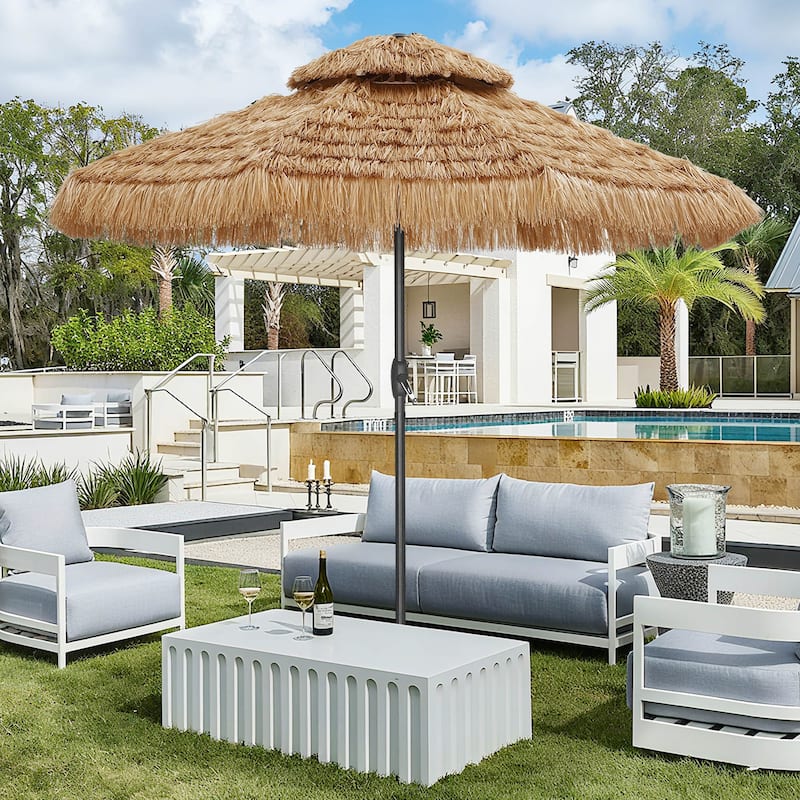 Ainfox 7.5/9 ft Hula Tiki Outdoor Umbrella, Thatched Beach Umbrella