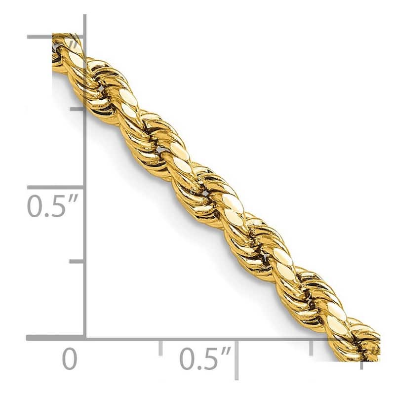 Curata 14k Gold 4mm Semi solid Sparkle Cut Rope Chain Bracelet