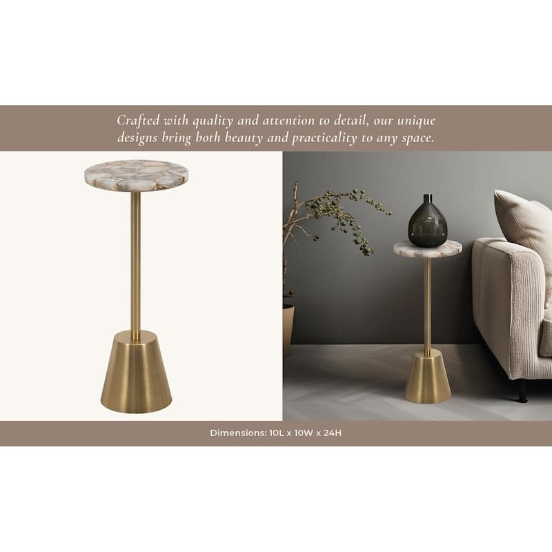 Sagebrook Home Modern 24" Accent Table with Agate Stone Top and Gold Metal Base - 10" x 10" x 24"