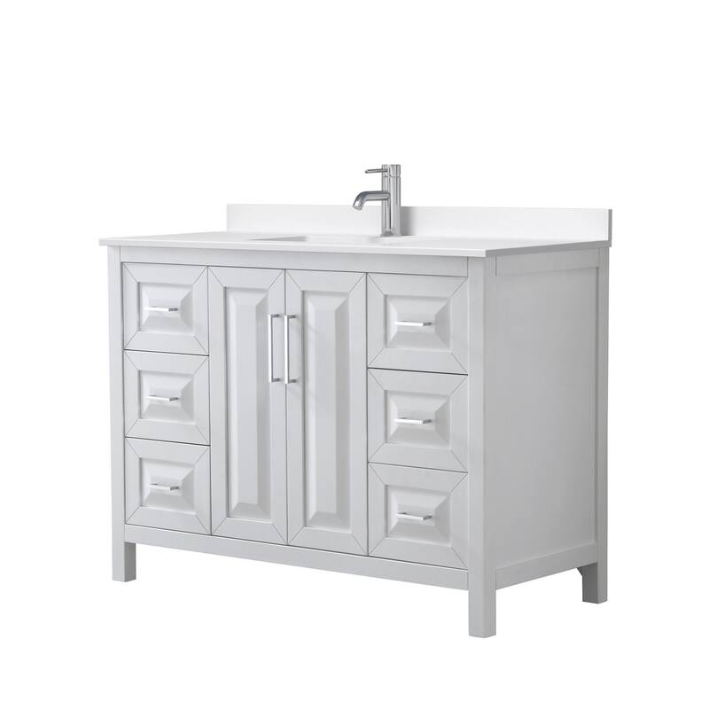 Daria 48-inch Single Vanity, Single Hole Quartz Top - White, Chrome Trim, White Quartz Top