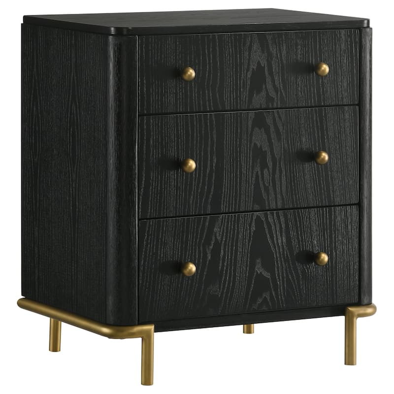 Arini Coastal 3-drawer Wood Bedroom Nightstand - Black