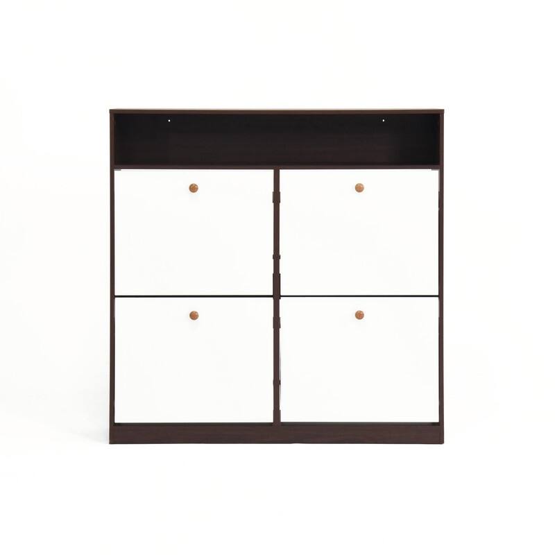Slim 4-Door Flip Shoe Cabinet with Top Shelf & Anti-Tip Safety Feature
