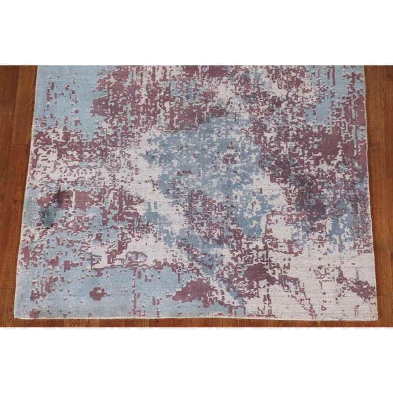 Modern Indian Abstract Rug Hand-Knotted Wool Carpet - 4'0"x 5'9"