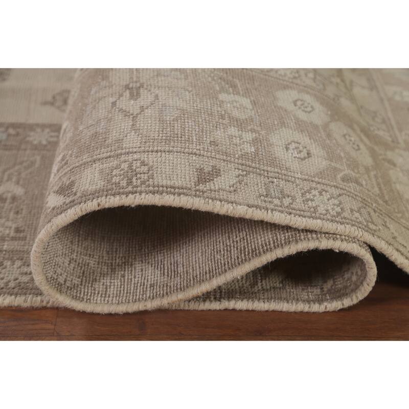 Distressed Beige Tabriz Persian Vintage Rug Hand-Knotted Wool Carpet - 6'4"x 9'3"