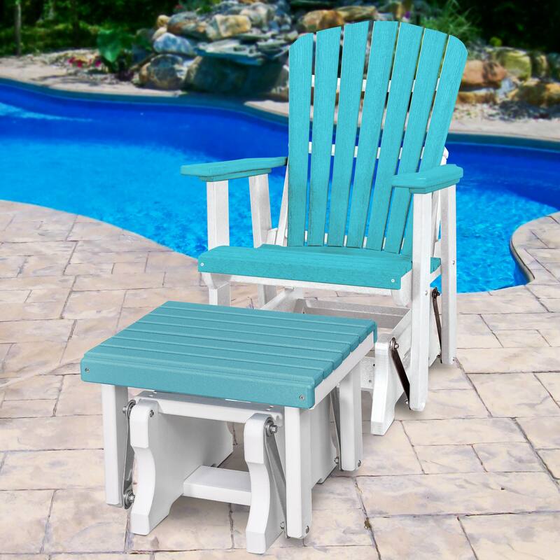 American Furniture Classics Fan Back Glider and Ottoman Glider, Made in the USA - Aruba Blue on White
