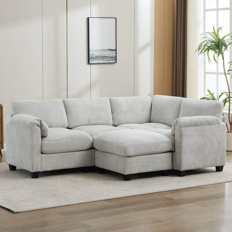 Multi-Seater Corduroy Sectional Sofa, Soft & Comfortable Corner Sofa