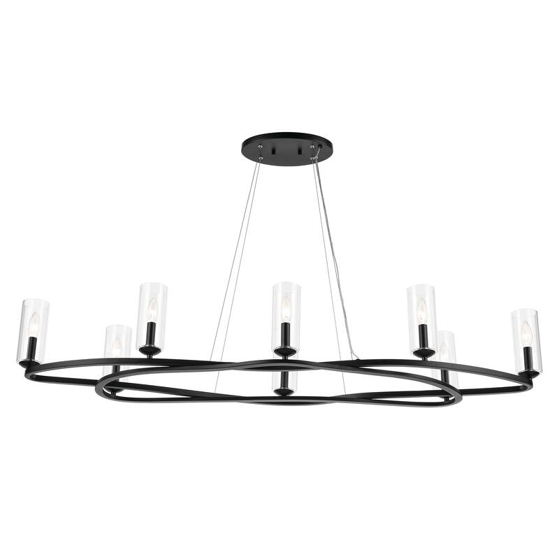 Harpin 52.5 Inch 8 Light Linear Chandelier with Clear Glass in Black