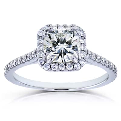 Kobelli 1.4 Carats Moissanite & Natural Diamonds Solid 14k Gold Cushion Boxy Square Halo Cathedral Engagement Ring