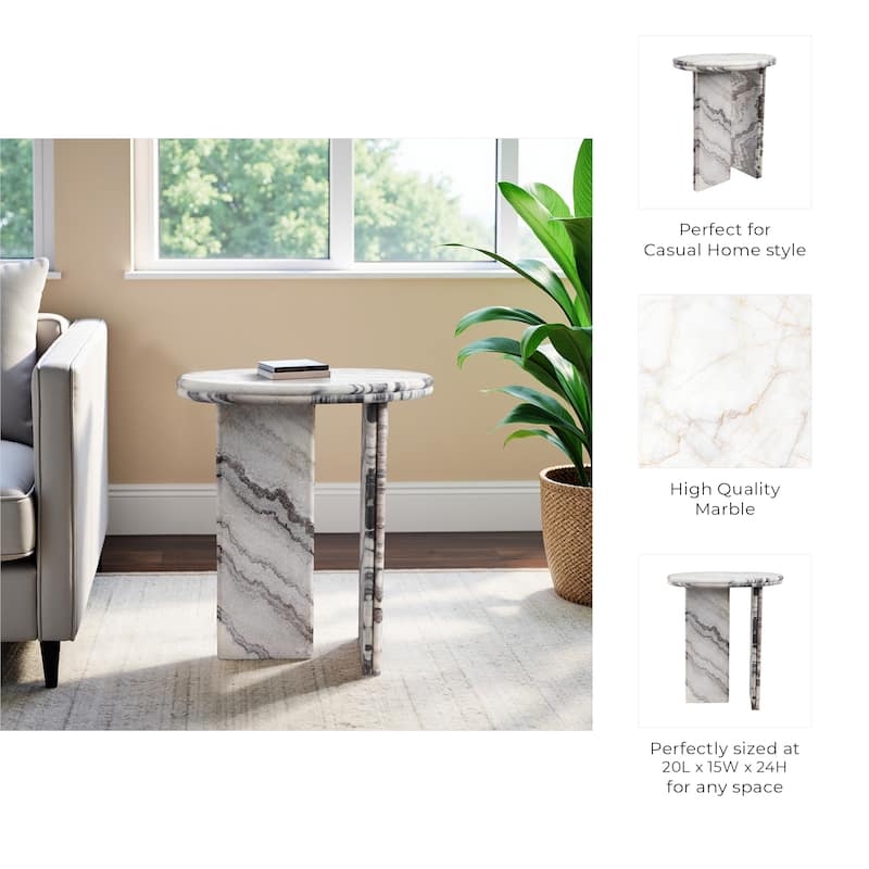 Stone Accent Table with Pedestal Base Modern Design - 24" White - 20" x 15" x 24"