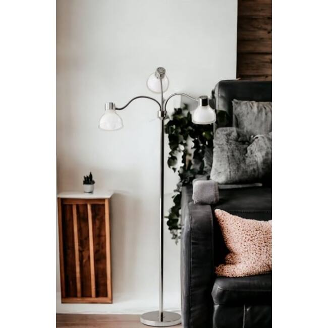 Adjustable Three Light Floor Lamp in Polished Nickel Finish With Frosted Inner Shades