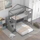 preview thumbnail 9 of 9, Twin Over Full House Bunk Bed with Storage Staircase Shelves & Blackboard for Kids Teens, Space Saving Furniture, Grey