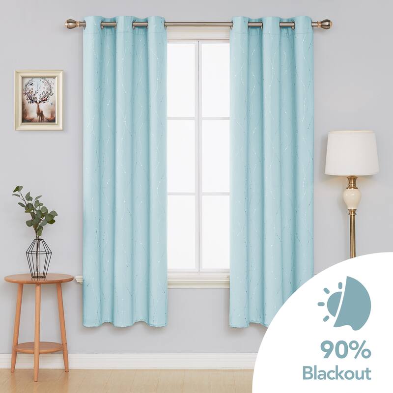 Deconovo Wave Line with Dots 42 Width Curtains Pair(2 Panel) - 42x72 Inch - Sky Blue