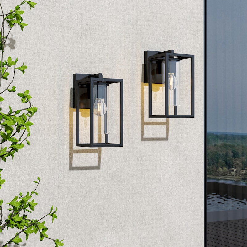 2 Pack Metal 1-Light Clear Glass Outdoor Wall Sconce Light
