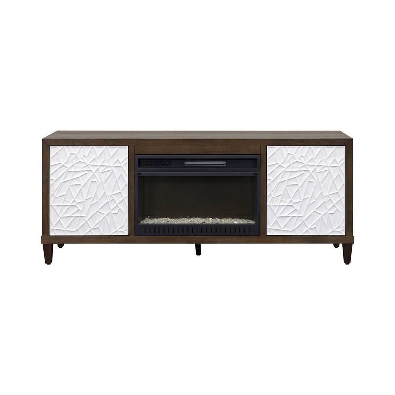 Modern Wood 65" Fireplace Console with with doors, TV Stand, Entertainment Storage, Fully Assembled, Brown
