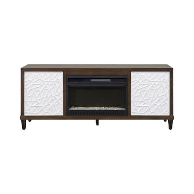 Modern Wood 65" Fireplace Console with with doors, TV Stand, Entertainment Storage, Fully Assembled, Brown