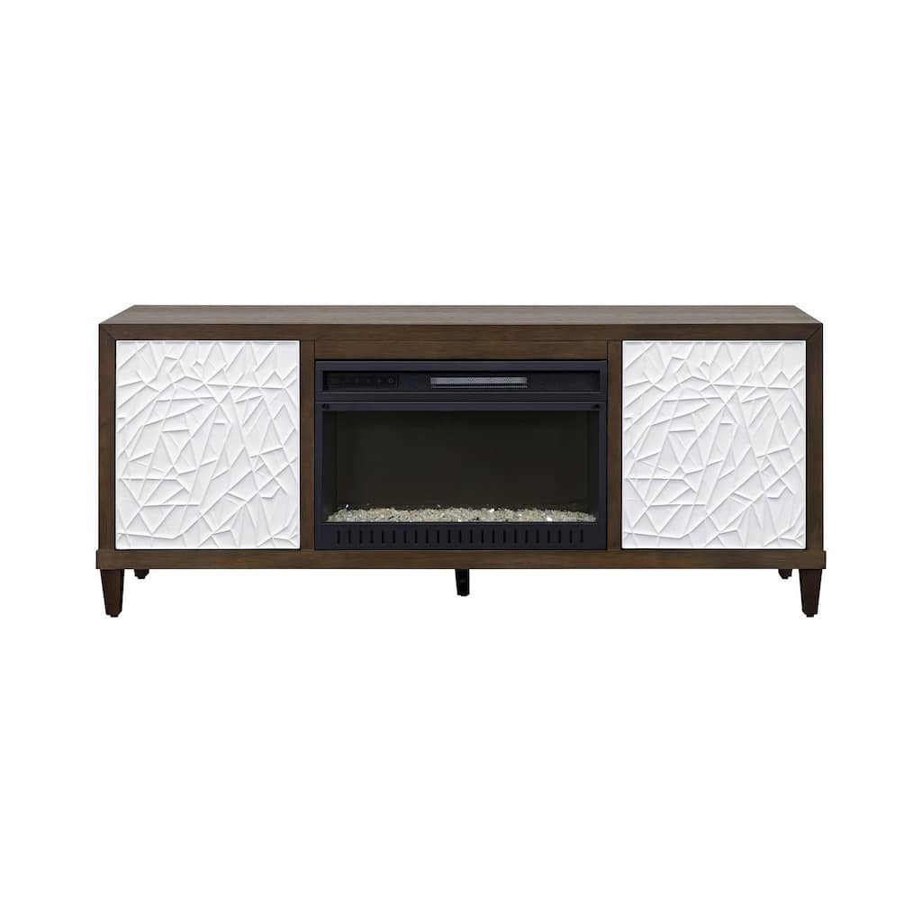 Modern Wood 65" Fireplace Console with with doors, TV Stand, Entertainment Storage, Fully Assembled, Brown