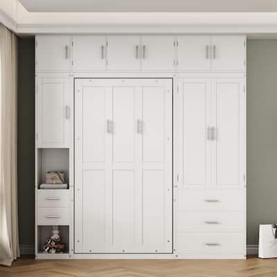 Murphy Bed Cabinet White Foldable Hidden Wall Platform Storage Bed