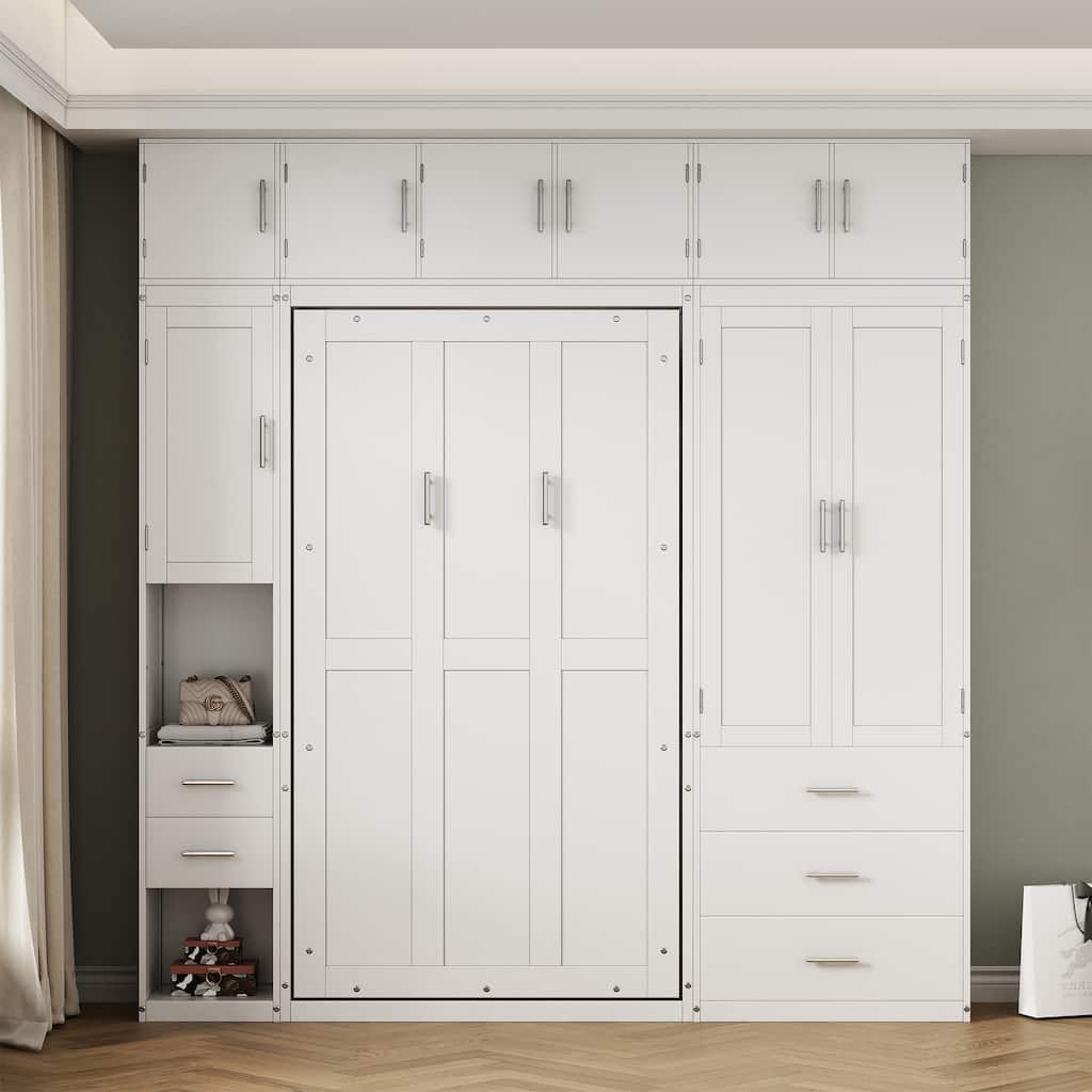 Murphy Bed Cabinet White Foldable Hidden Wall Platform Storage Bed