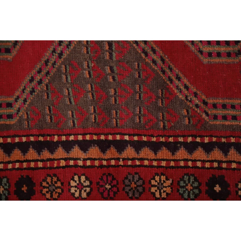 Hand Knotted Oriental 100% Wool Carpet Traditional Geometric Red Hamedan Runner Rug - 10' 5'' X 3' 6''