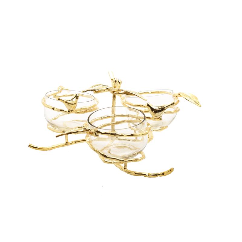 Alice pazkus 10.5"D Gold 3 Bowl Relish Dish
