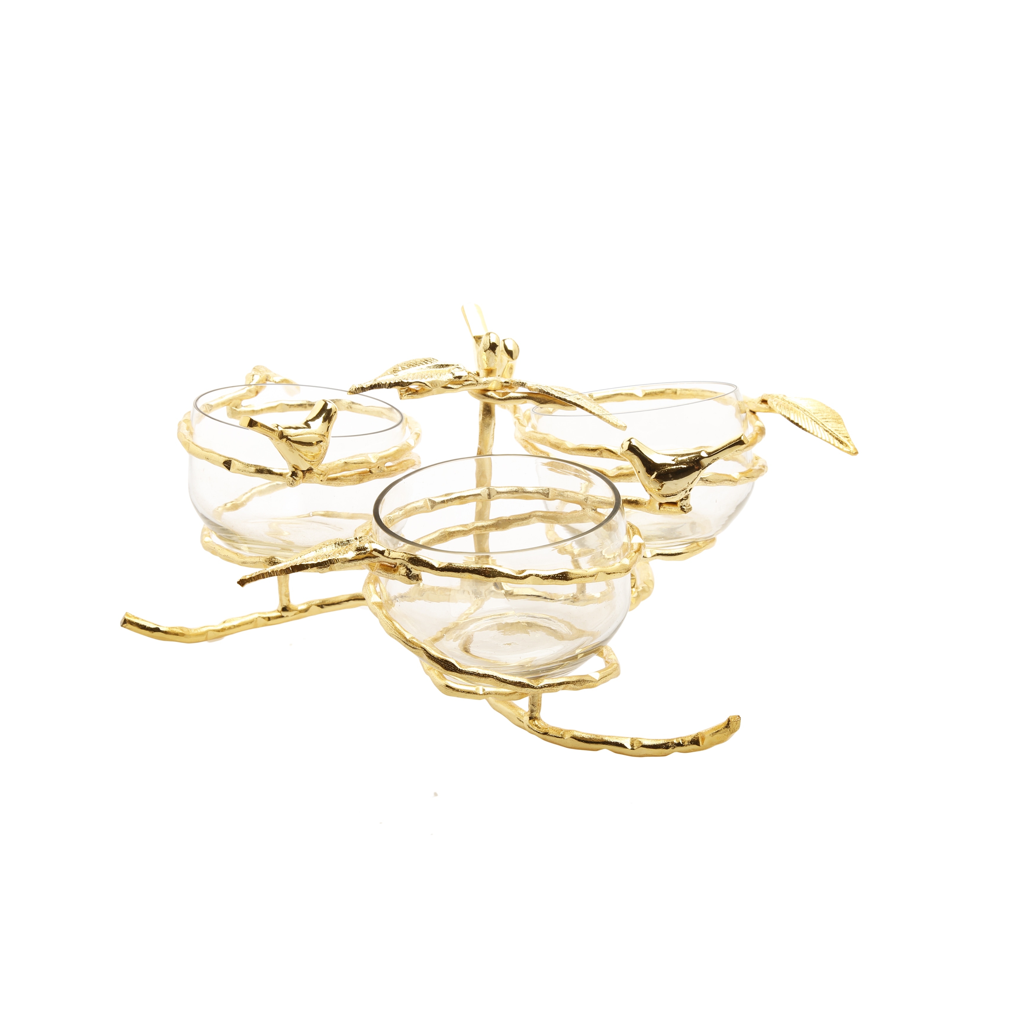 Alice pazkus 10.5"D Gold 3 Bowl Relish Dish