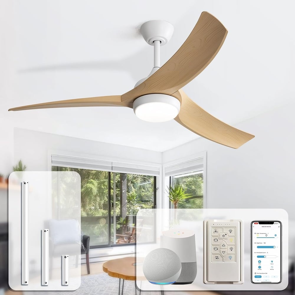 Sofucor 52 Inch Ceiling Fan with Light Remote Control,Airflow 6000CFM 3-Timer with ABS 3 Blades Reversible DC Motor