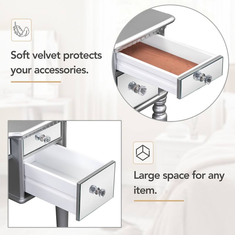 43-Inch Makeup Vanity Set with Adjustable Tri-fold Mirror, Mirrored Drawers, and Soft Cushioned Stool