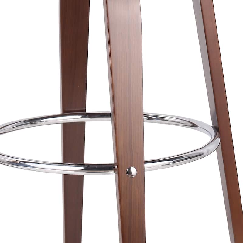 Wood Bar Stool with Swivel Function and Leather Seat, Ergonomic Dining Chair Counter Height Stool with Footrest