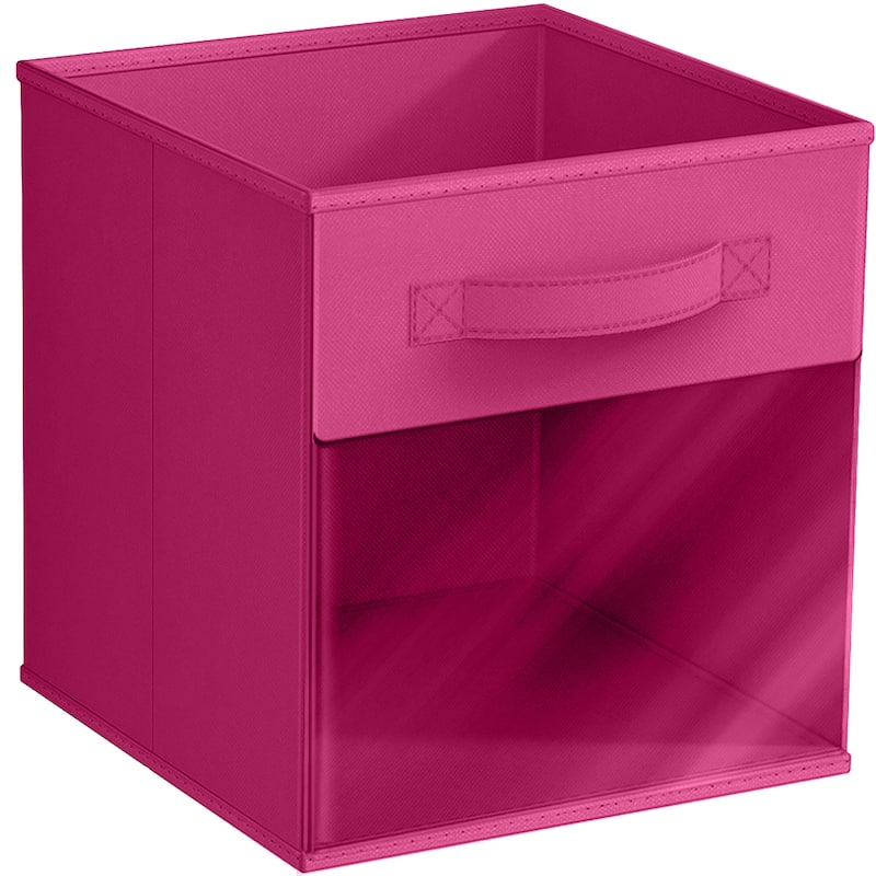 Sorbus 11" Storage Bin with Clear Window, 1-Pack Foldable Fabric Organizers - 10.5” L x 10.5” W x 11” H - Pink