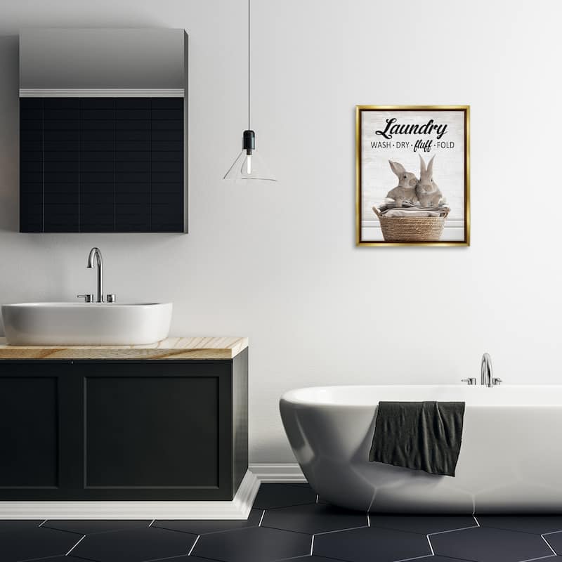 Stupell Bunnies & Laundry Basket Framed Floater Canvas Wall Art Design By Lettered and Lined