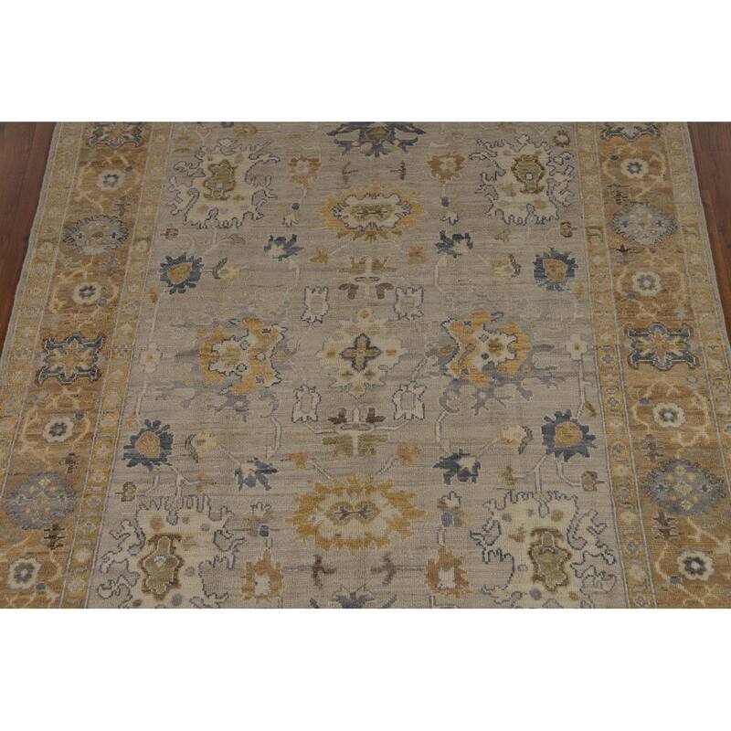 Vegetable Dye Oushak Turkish Area Rug Handmade Grey Wool Carpet - 5'9" x 9'2"