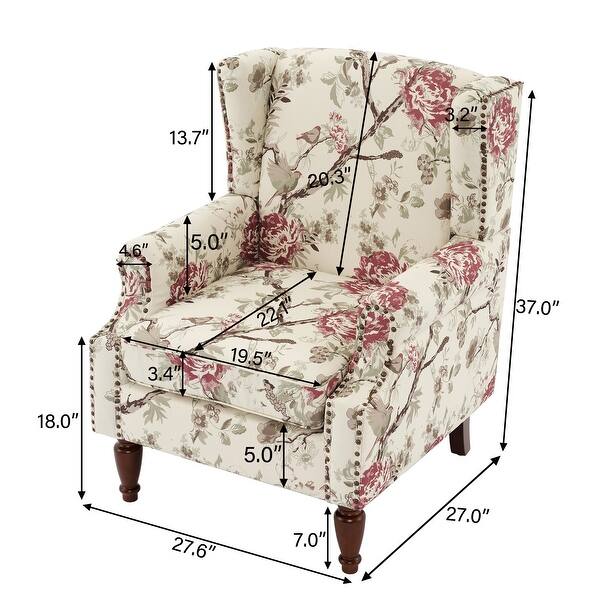 dimension image slide 6 of 8, 2 Set Transitional Patterned Wingback Accent Chairs with NailHead