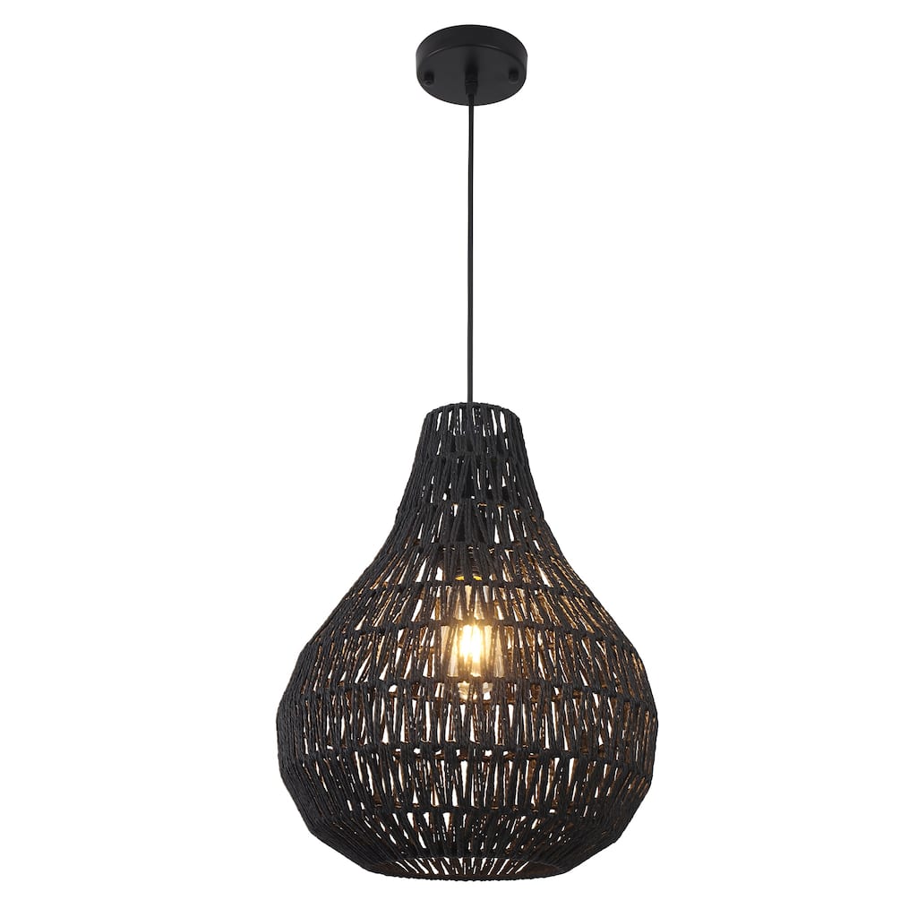 1-Light Cage Hanging Pendant Light Chandelier with Paper Rattan Shaded for Kitchen Island