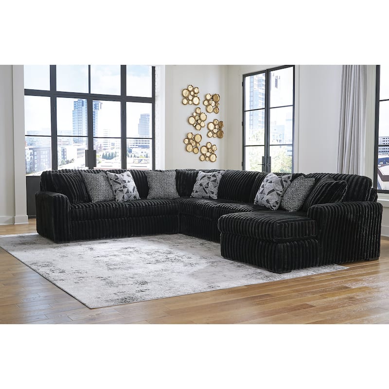 Signature Design by Ashley Midnight-Madness 4-Piece Sectional with Chaise - 151"W x 121"D x 40"H - Left Facing - Black