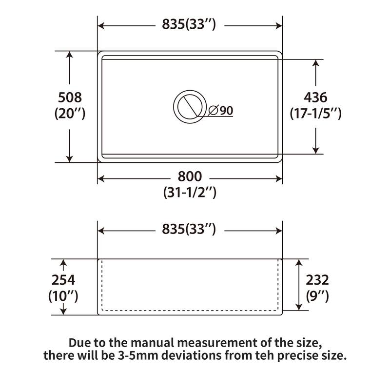 Farmhouse Porcelain Ceramic Single Bowl Kitchen Sink in White
