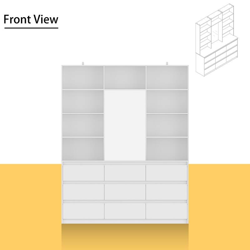 Chest White Storage Cabinet w/Mirror for Bedroom, Dresser Shelving Unit