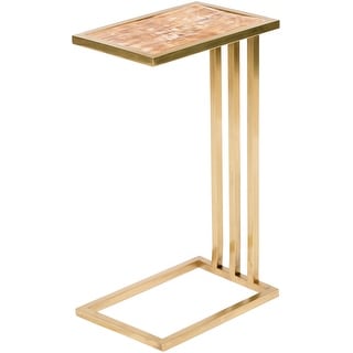 Artistic Weavers Okun Bone Inlay and Brass Hand Crafted C-shaped End Table - 13.75" x 10" x 24.75"