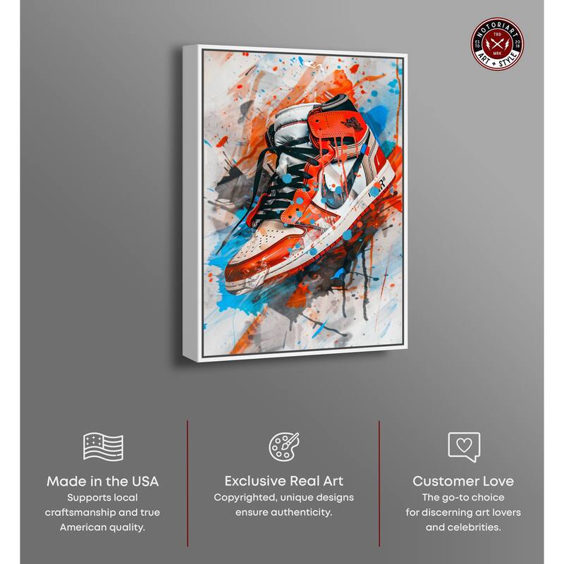 Notoriart Colorful Splatter Sneaker Framed Sneaker 1 Piece Canvas Wall Art