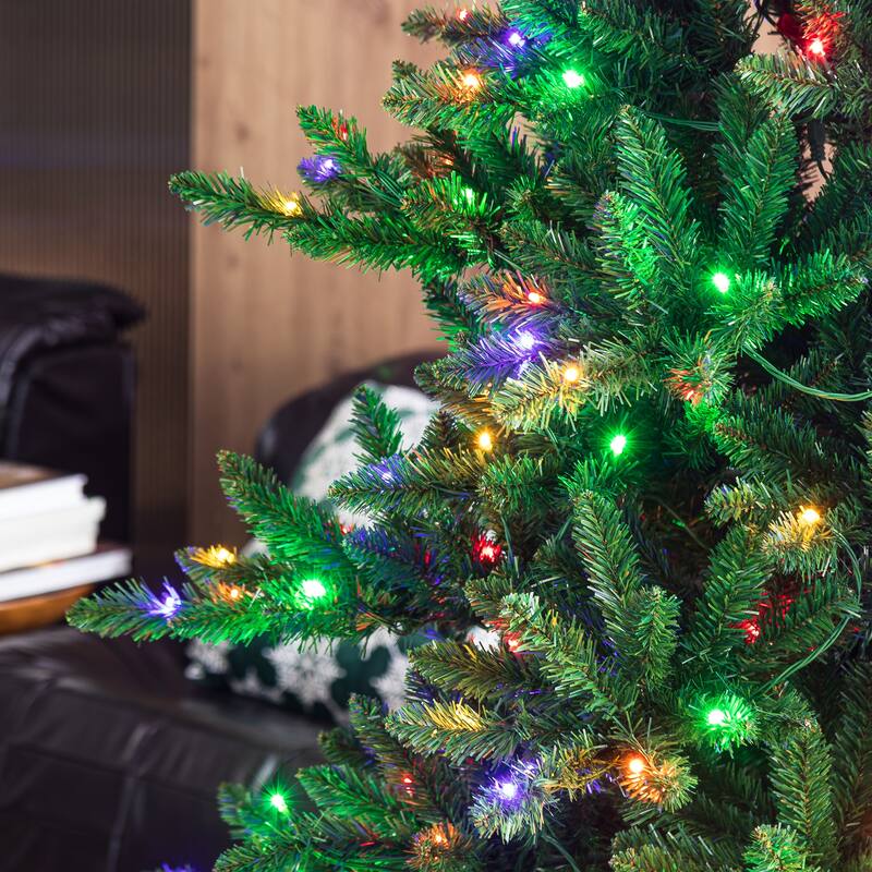 Glitzhome 7.5ft Pre-Lit Green Slim Fir Christmas Tree with 400 LED Lights
