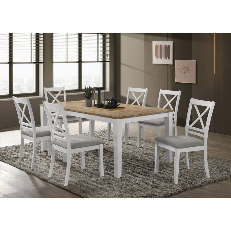 Hollis Brown and White Rectangular Dining Table Set - 7-Piece - White