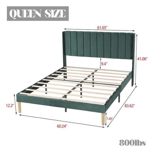dimension image slide 18 of 26, Caxkun Upholstered Platform Bed Frame with Wingback headboard